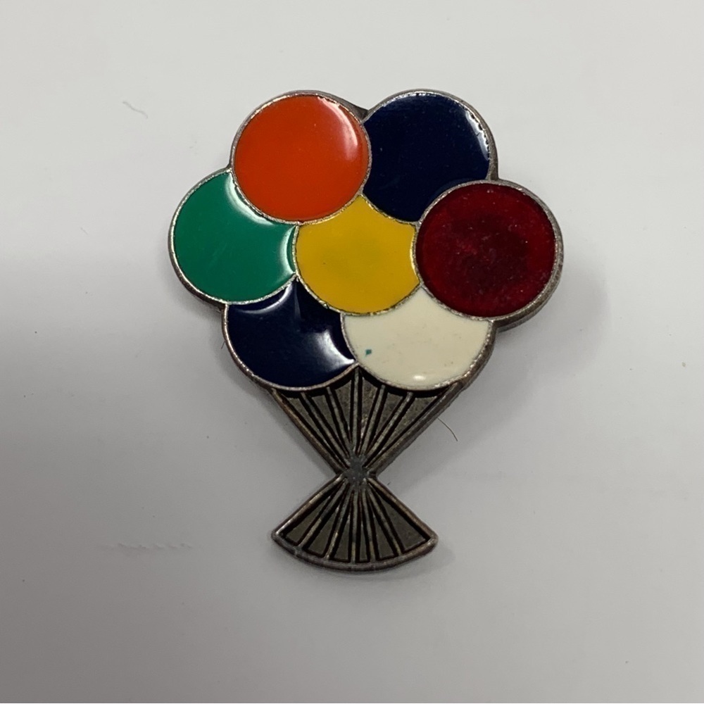 Tiny Vintage Hot Air Balloon Multicolor Brooch Silver Toned